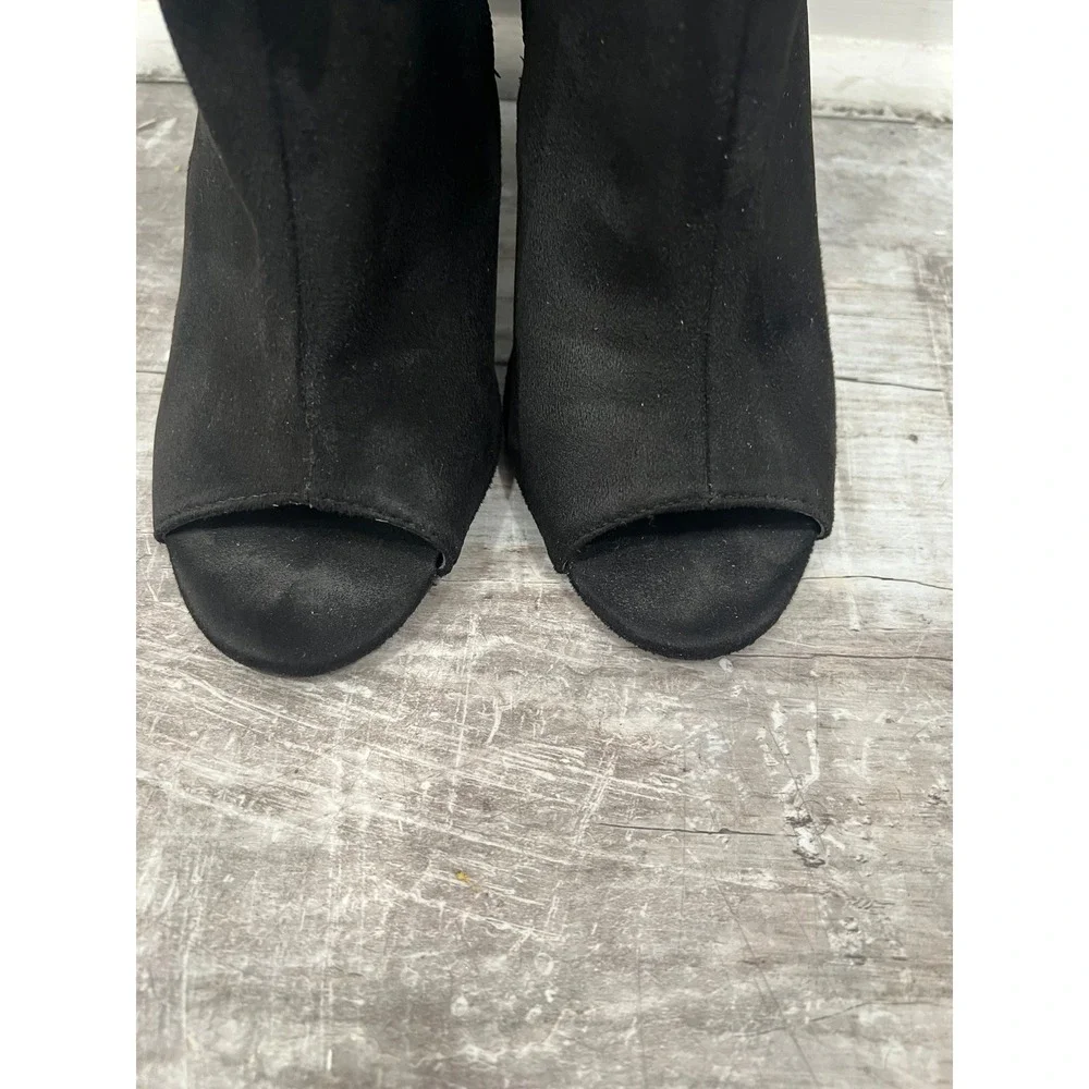 Charlotte Russe Lita Women 7 Black Peep Toe Block Heel Ankle Boots Ruched Cutout